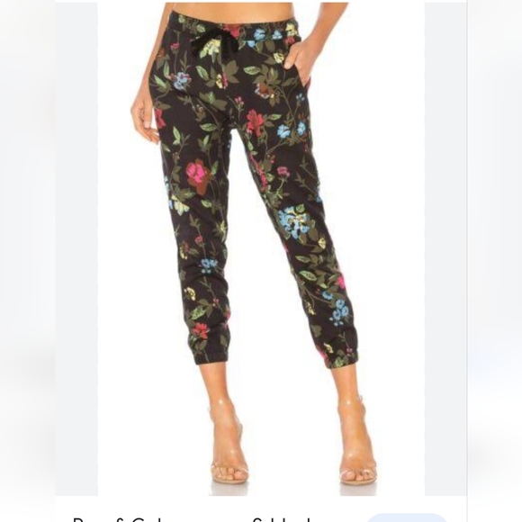 Pam & Gela Bohemian Black Floral Tapered Copped Jogger Relaxed Pants S - Picture 15 of 15